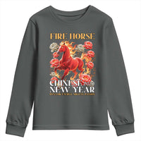 Year of The Fire Horse 2026 Youth Sweatshirt Chinese New Year Peony Flower - Wonder Print Shop