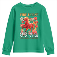 Year of The Fire Horse 2026 Youth Sweatshirt Chinese New Year Peony Flower - Wonder Print Shop