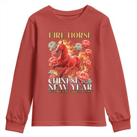 Year of The Fire Horse 2026 Youth Sweatshirt Chinese New Year Peony Flower - Wonder Print Shop