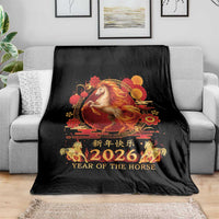 Year of The Fire Horse Throw Blanket Funny Chinese Zodiac Lunar New Year 2026