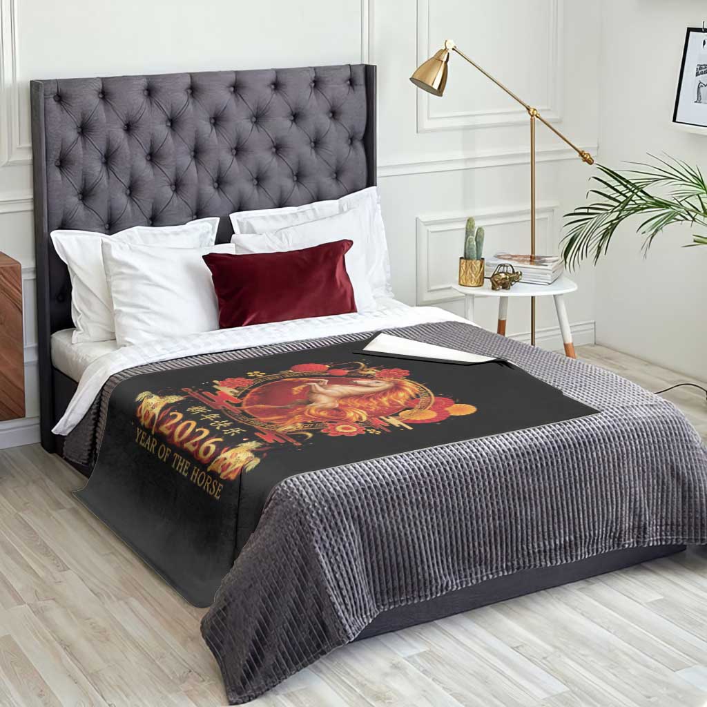 Year of The Fire Horse Throw Blanket Funny Chinese Zodiac Lunar New Year 2026