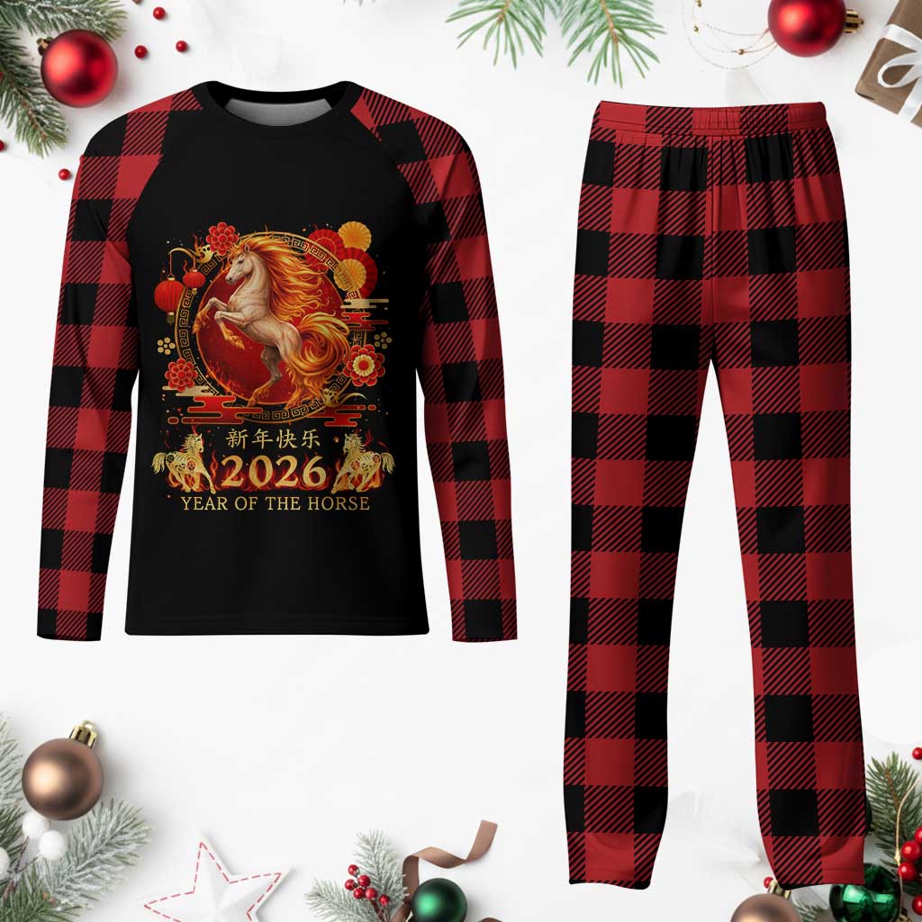 Year of The Fire Horse Plaid Pajama Set Funny Chinese Zodiac Lunar New Year 2026 - Wonder Print Shop