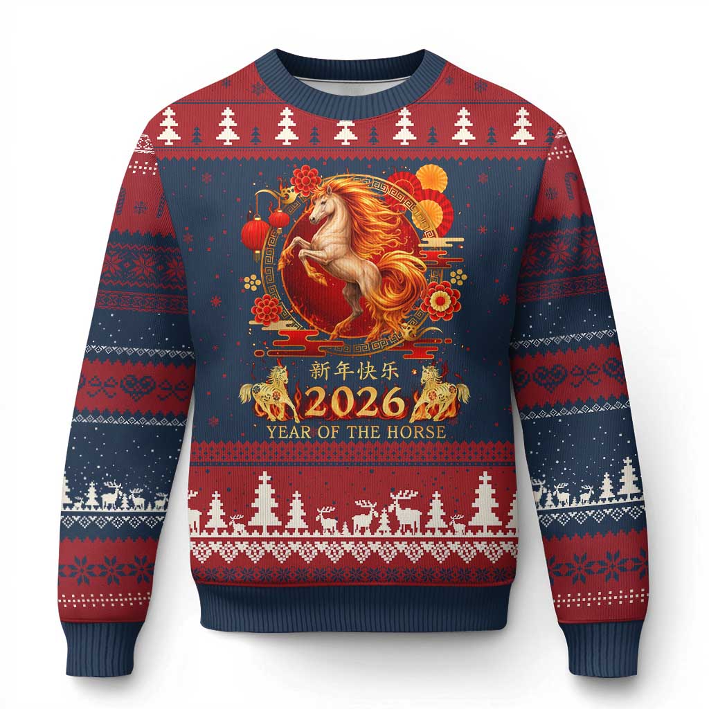 Year of The Fire Horse Ugly Christmas Sweater Funny Chinese Zodiac Lunar New Year 2026 - Wonder Print Shop