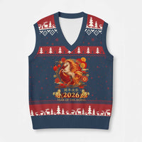 Year of The Fire Horse V-Neck Knit Sweater Vest Funny Chinese Zodiac Lunar New Year 2026 - Wonder Print Shop