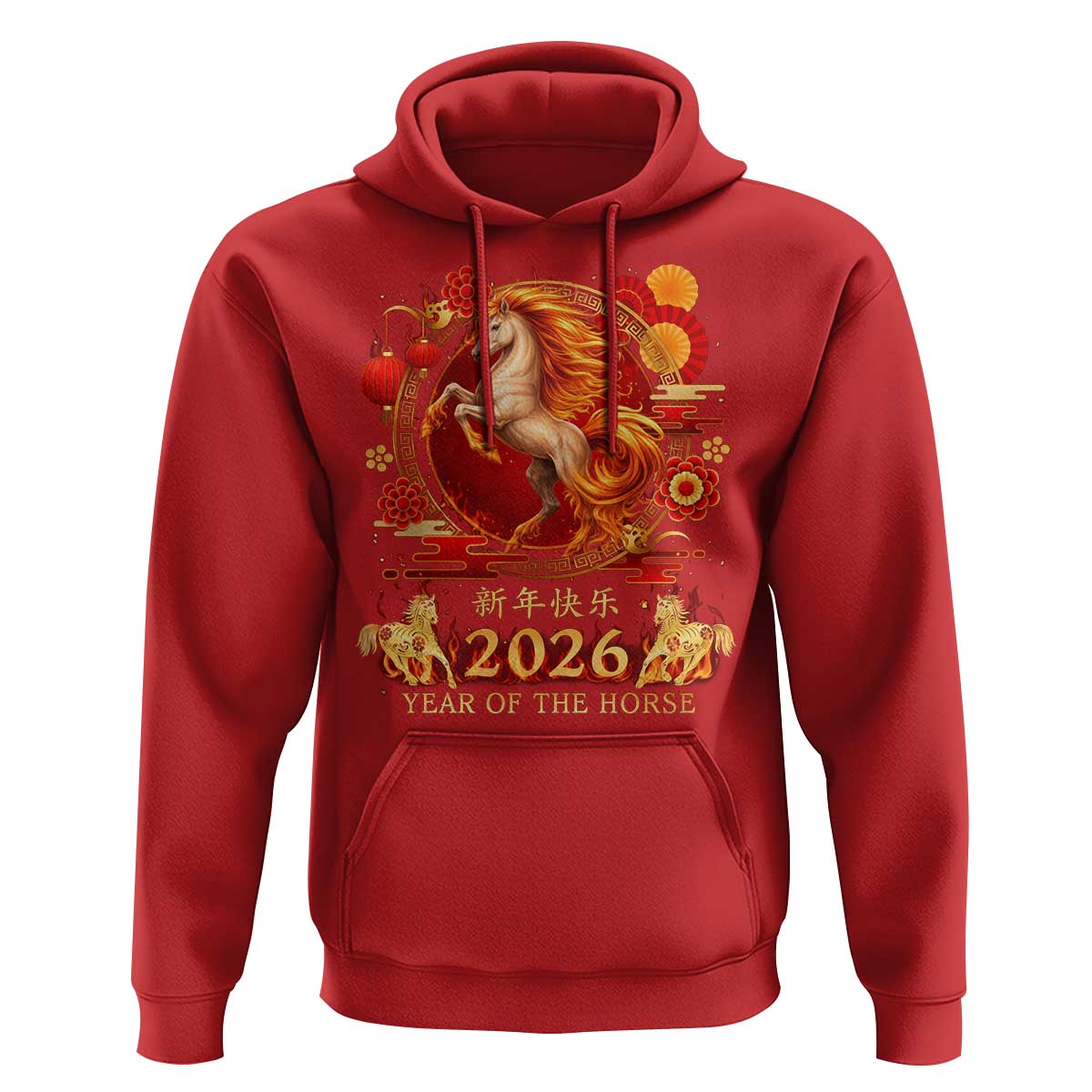 Year of The Fire Horse Hoodie Funny Chinese Zodiac Lunar New Year 2026 - Wonder Print Shop