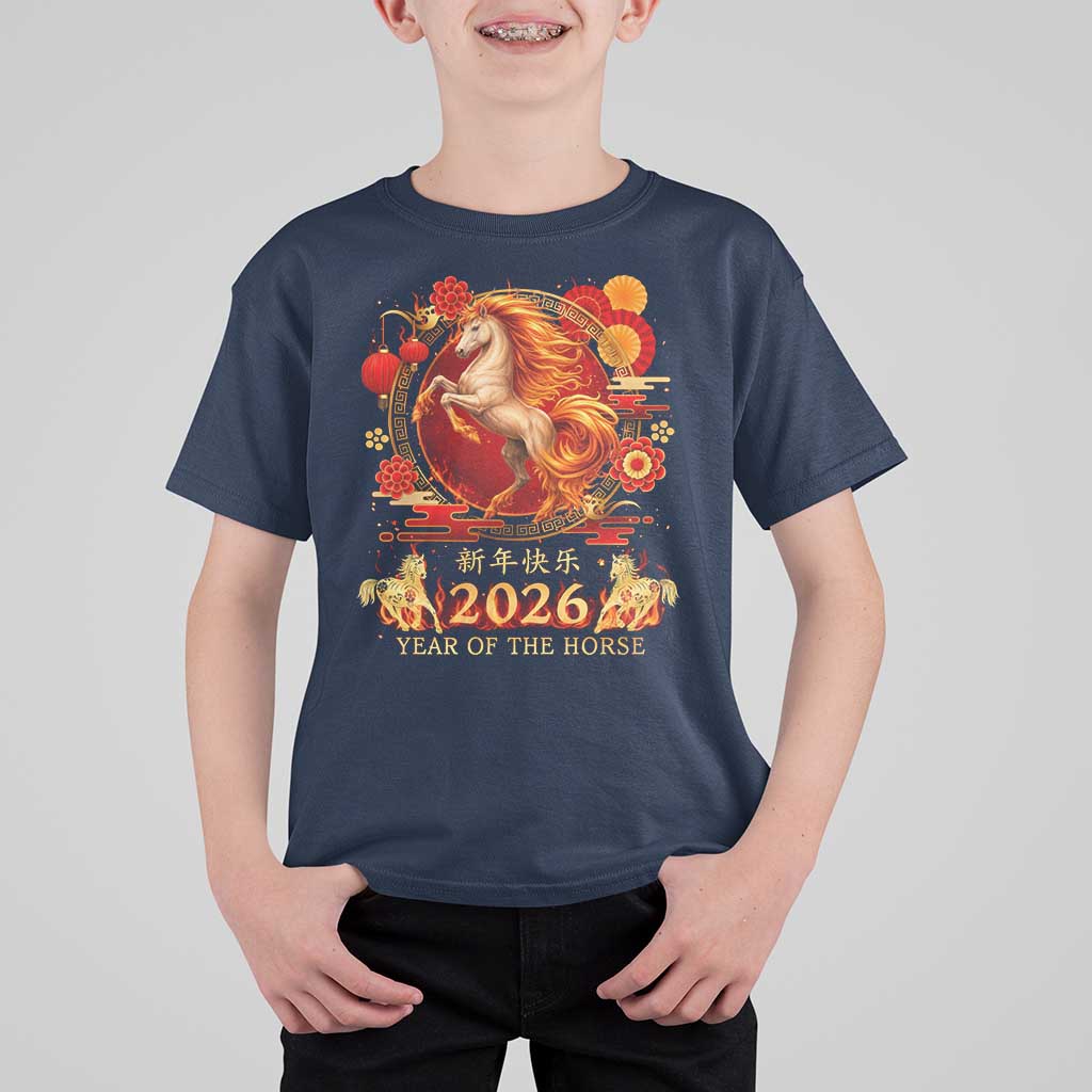 Year of The Fire Horse T Shirt For Kid Funny Chinese Zodiac Lunar New Year 2026 - Wonder Print Shop