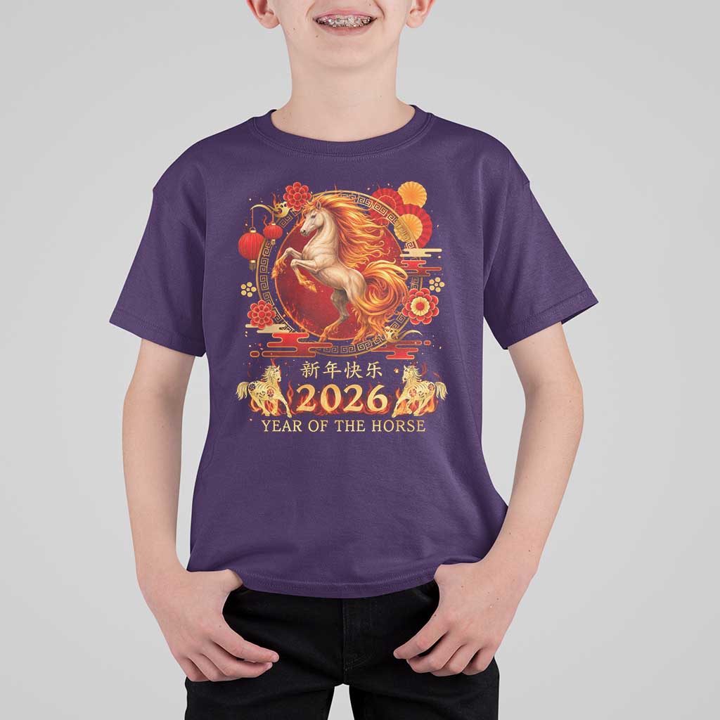 Year of The Fire Horse T Shirt For Kid Funny Chinese Zodiac Lunar New Year 2026 - Wonder Print Shop