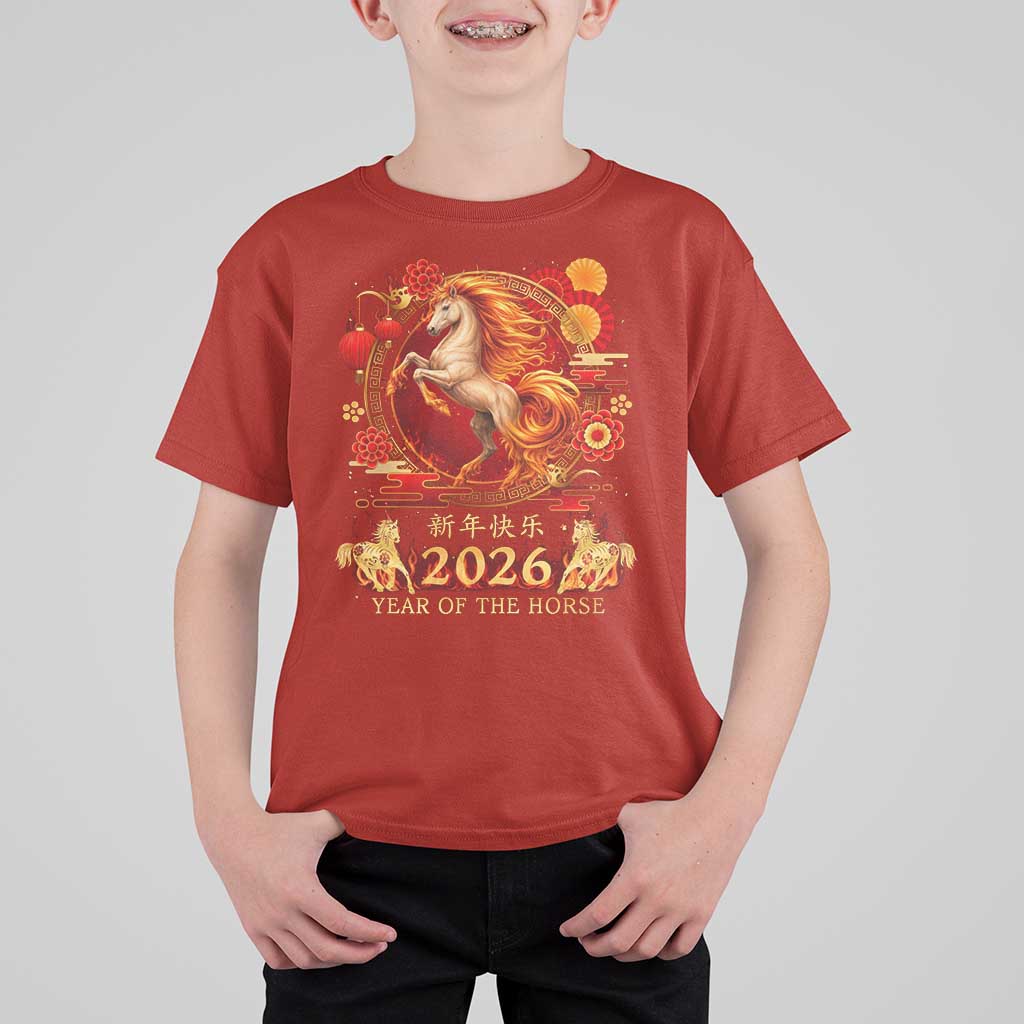 Year of The Fire Horse T Shirt For Kid Funny Chinese Zodiac Lunar New Year 2026 - Wonder Print Shop