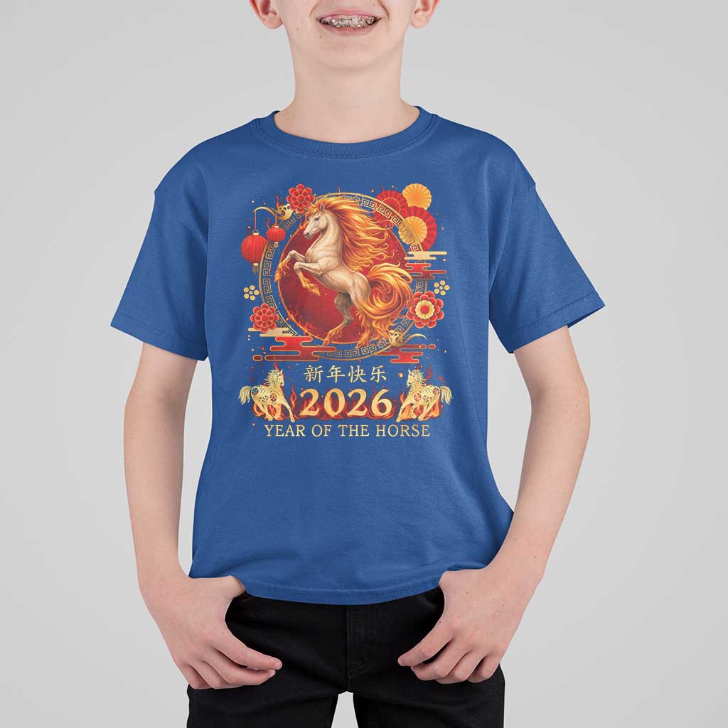 Year of The Fire Horse T Shirt For Kid Funny Chinese Zodiac Lunar New Year 2026 - Wonder Print Shop
