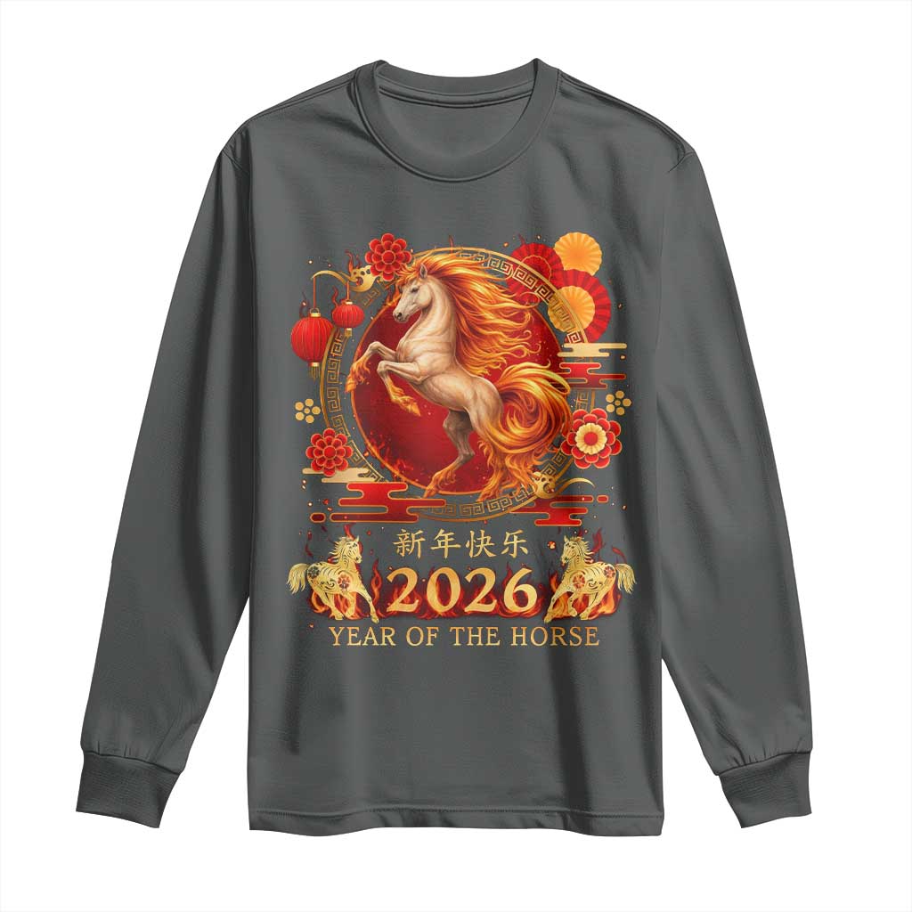 Year of The Fire Horse Long Sleeve Shirt Funny Chinese Zodiac Lunar New Year 2026 - Wonder Print Shop