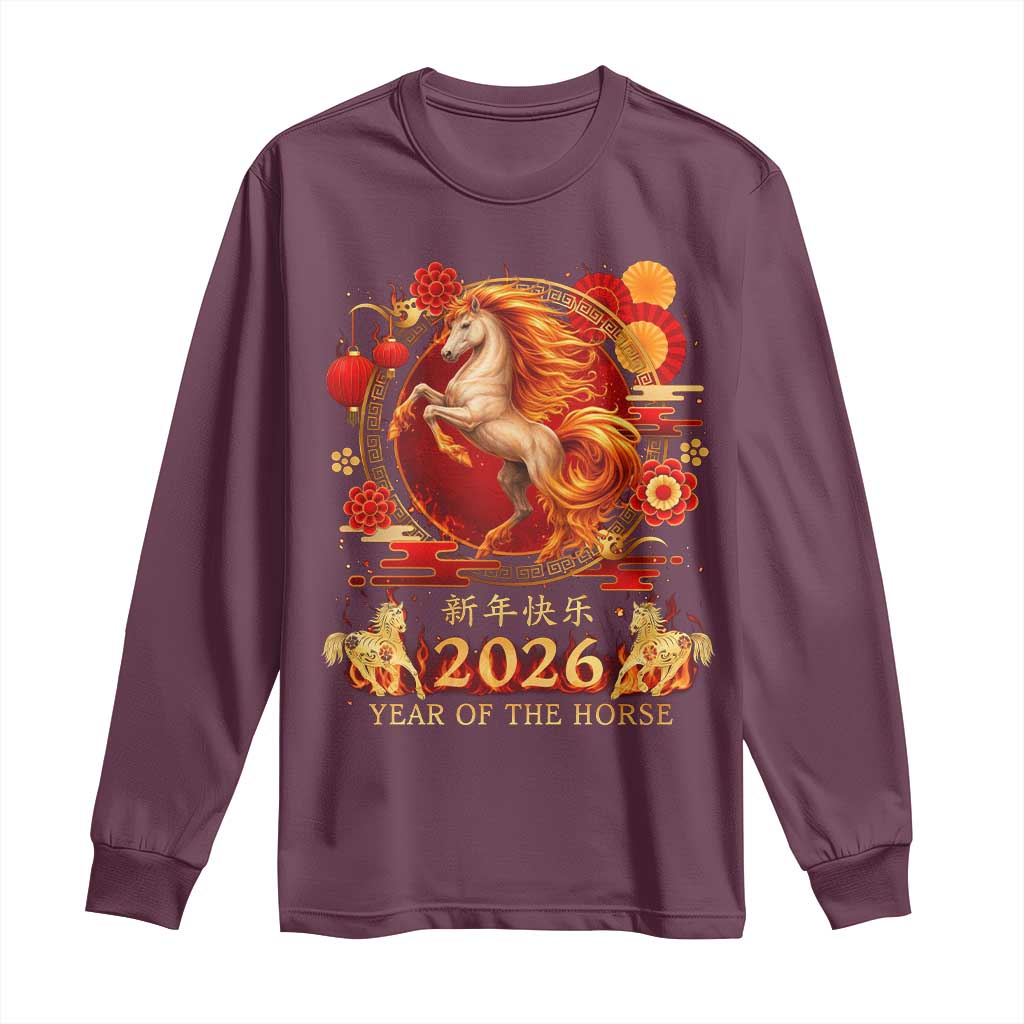 Year of The Fire Horse Long Sleeve Shirt Funny Chinese Zodiac Lunar New Year 2026 - Wonder Print Shop