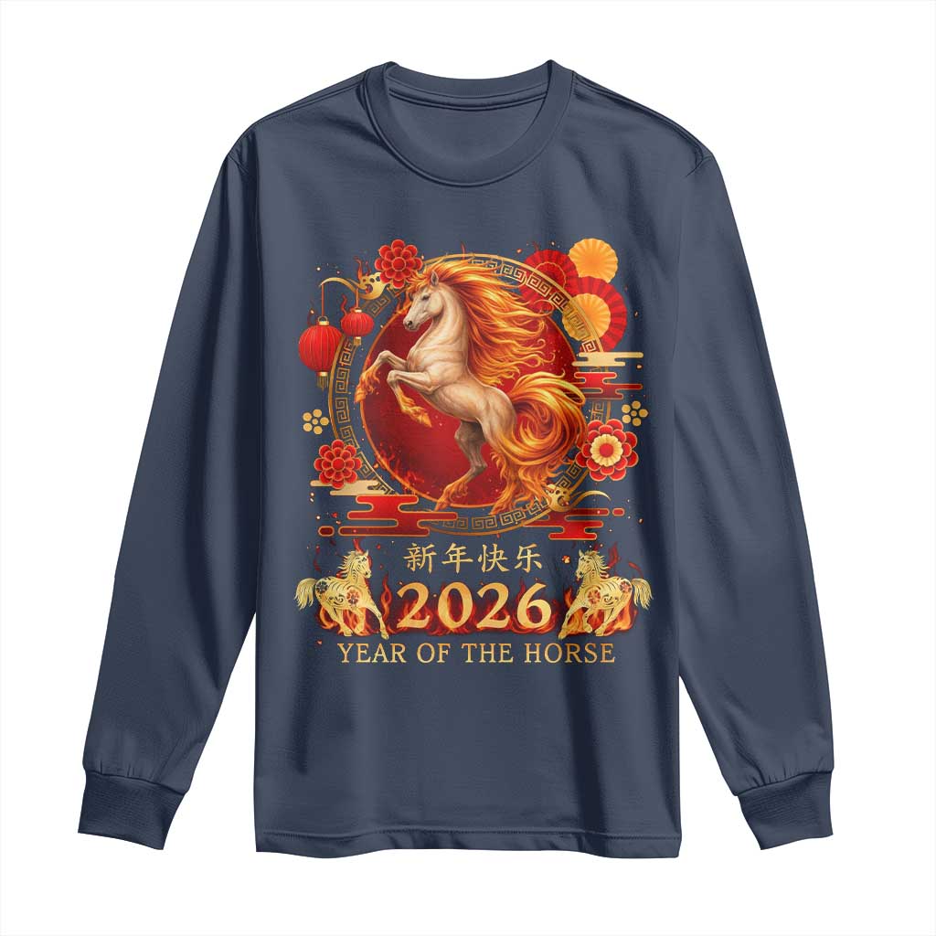 Year of The Fire Horse Long Sleeve Shirt Funny Chinese Zodiac Lunar New Year 2026 - Wonder Print Shop