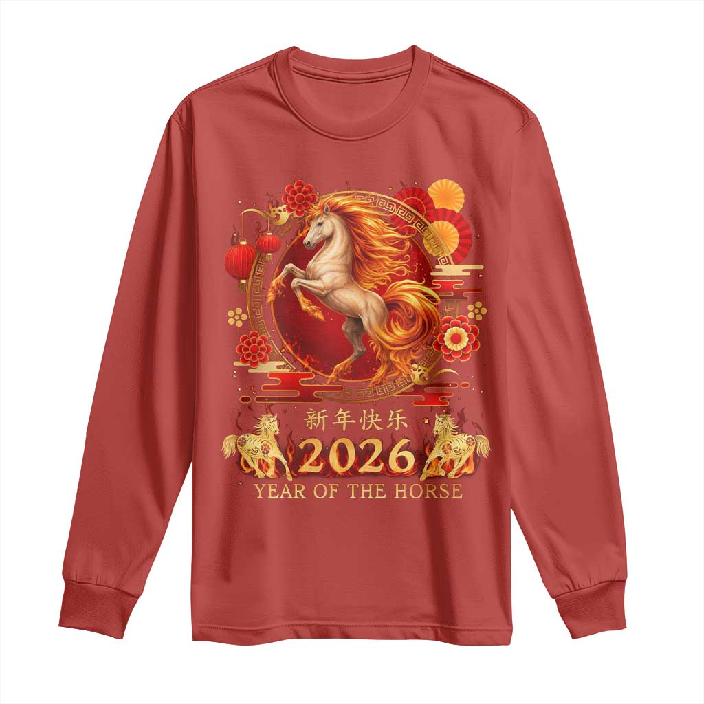 Year of The Fire Horse Long Sleeve Shirt Funny Chinese Zodiac Lunar New Year 2026 - Wonder Print Shop