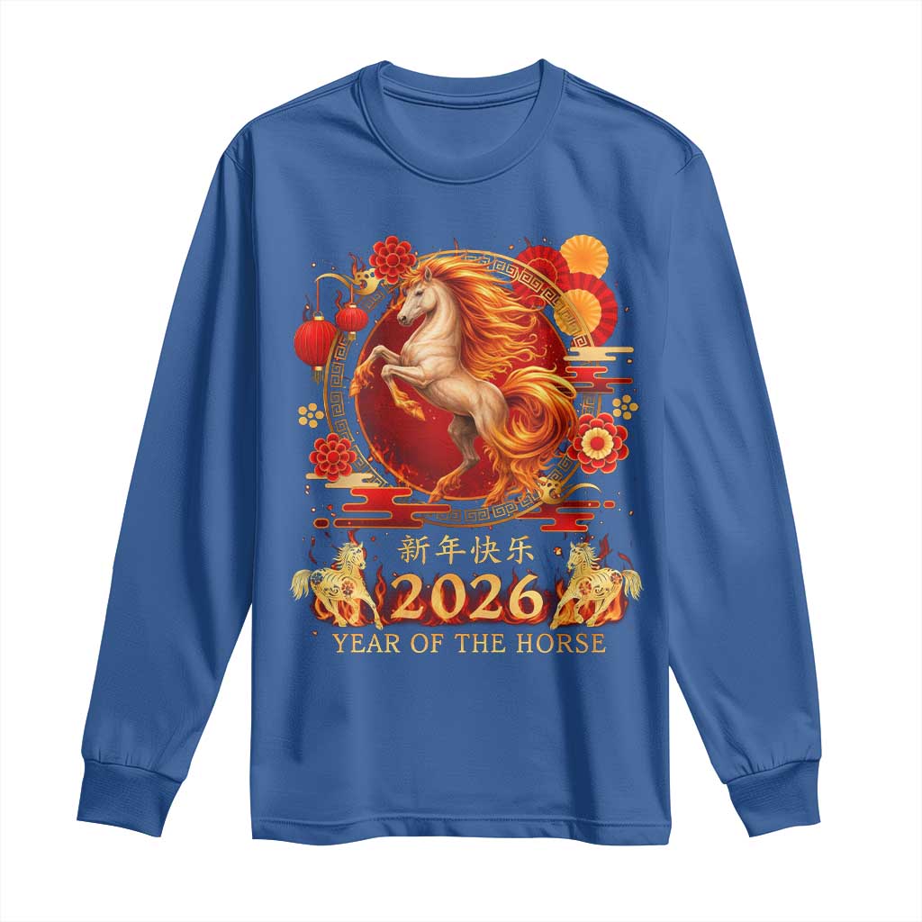 Year of The Fire Horse Long Sleeve Shirt Funny Chinese Zodiac Lunar New Year 2026 - Wonder Print Shop