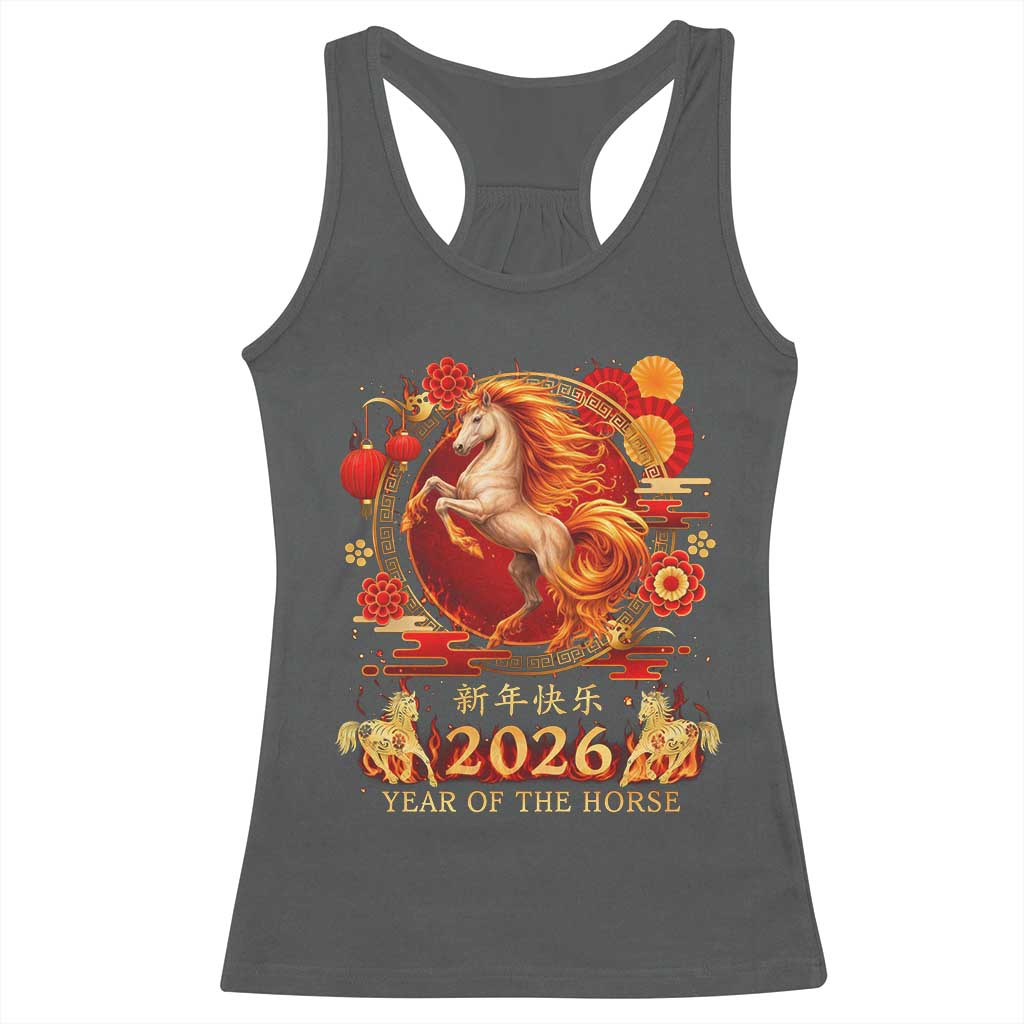 Year of The Fire Horse Racerback Tank Top Funny Chinese Zodiac Lunar New Year 2026 - Wonder Print Shop