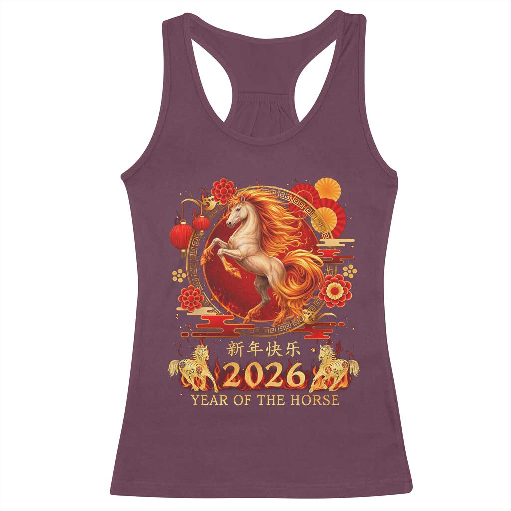 Year of The Fire Horse Racerback Tank Top Funny Chinese Zodiac Lunar New Year 2026 - Wonder Print Shop