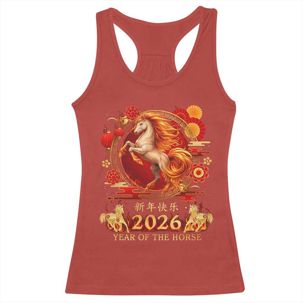 Year of The Fire Horse Racerback Tank Top Funny Chinese Zodiac Lunar New Year 2026 - Wonder Print Shop