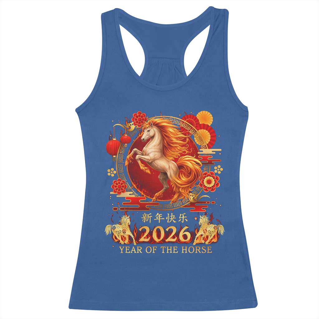 Year of The Fire Horse Racerback Tank Top Funny Chinese Zodiac Lunar New Year 2026 - Wonder Print Shop