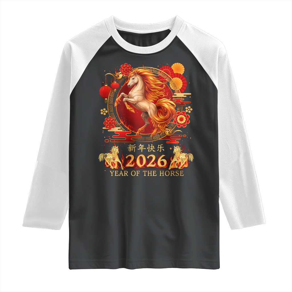 Year of The Fire Horse Raglan Shirt Funny Chinese Zodiac Lunar New Year 2026 - Wonder Print Shop