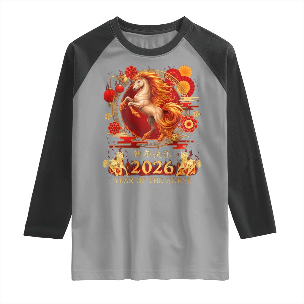 Year of The Fire Horse Raglan Shirt Funny Chinese Zodiac Lunar New Year 2026 - Wonder Print Shop