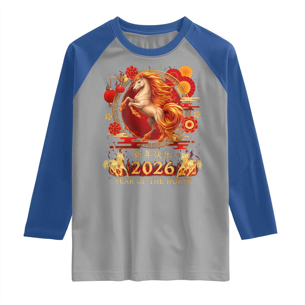 Year of The Fire Horse Raglan Shirt Funny Chinese Zodiac Lunar New Year 2026 - Wonder Print Shop