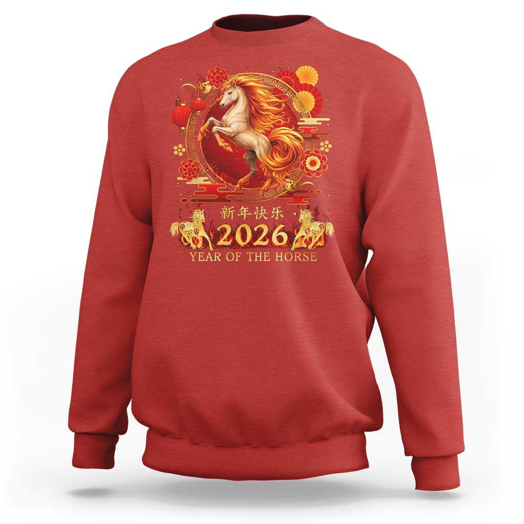 Year of The Fire Horse Sweatshirt Funny Chinese Zodiac Lunar New Year 2026 - Wonder Print Shop