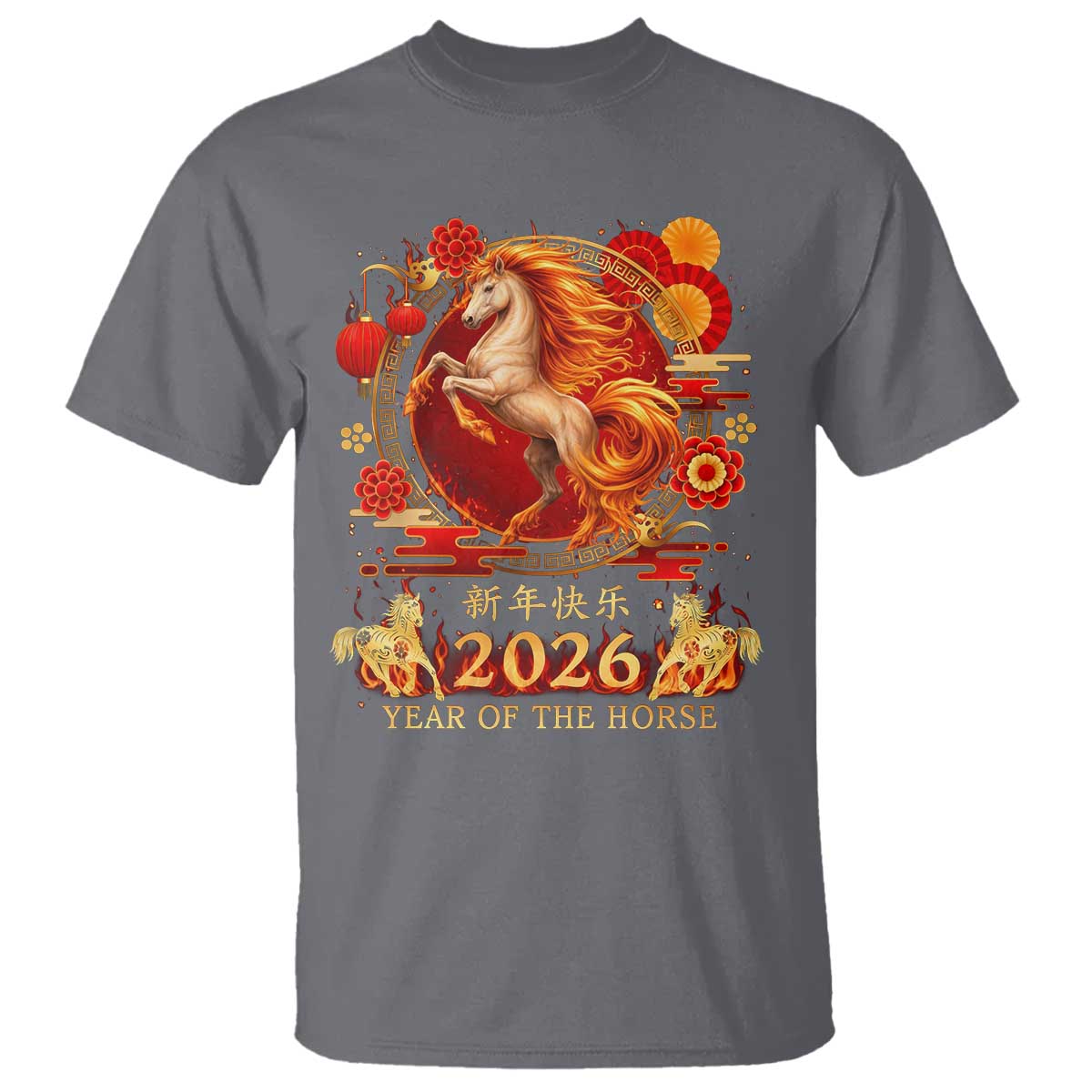 Year of The Fire Horse T Shirt Funny Chinese Zodiac Lunar New Year 2026 - Wonder Print Shop