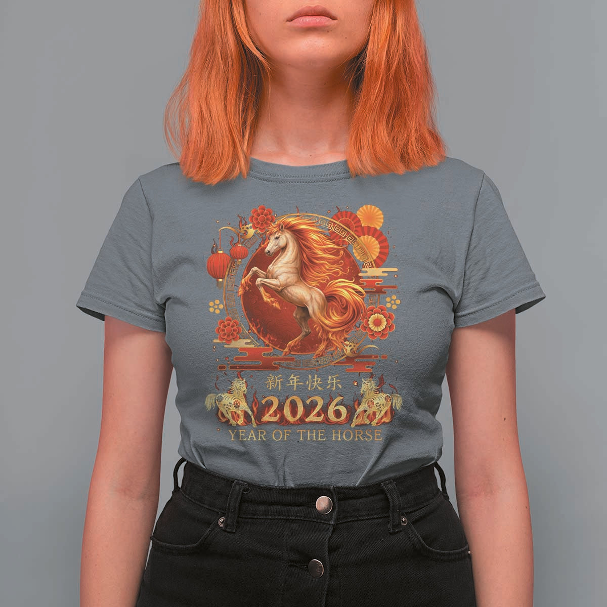Year of The Fire Horse T Shirt For Women Funny Chinese Zodiac Lunar New Year 2026 - Wonder Print Shop