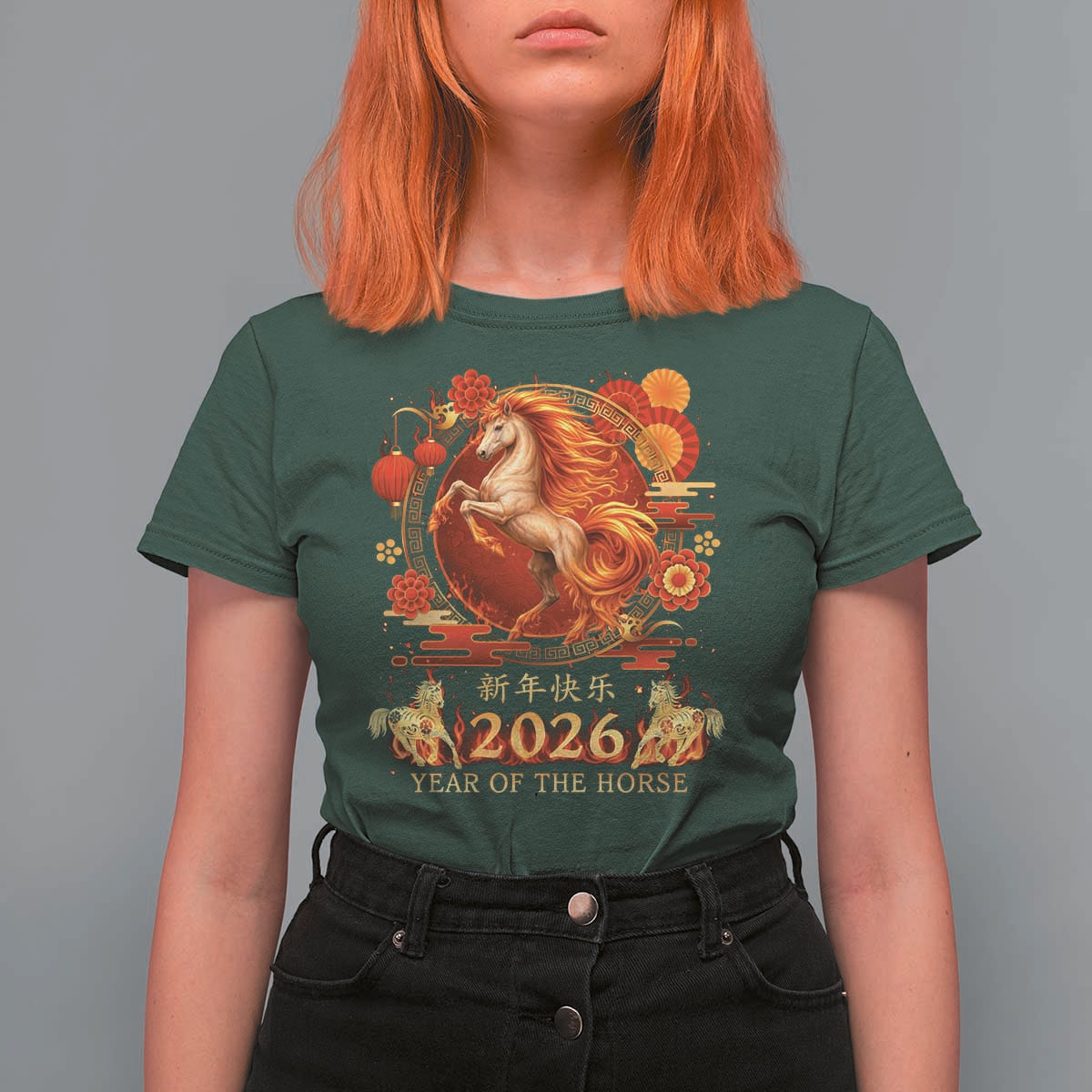 Year of The Fire Horse T Shirt For Women Funny Chinese Zodiac Lunar New Year 2026 - Wonder Print Shop