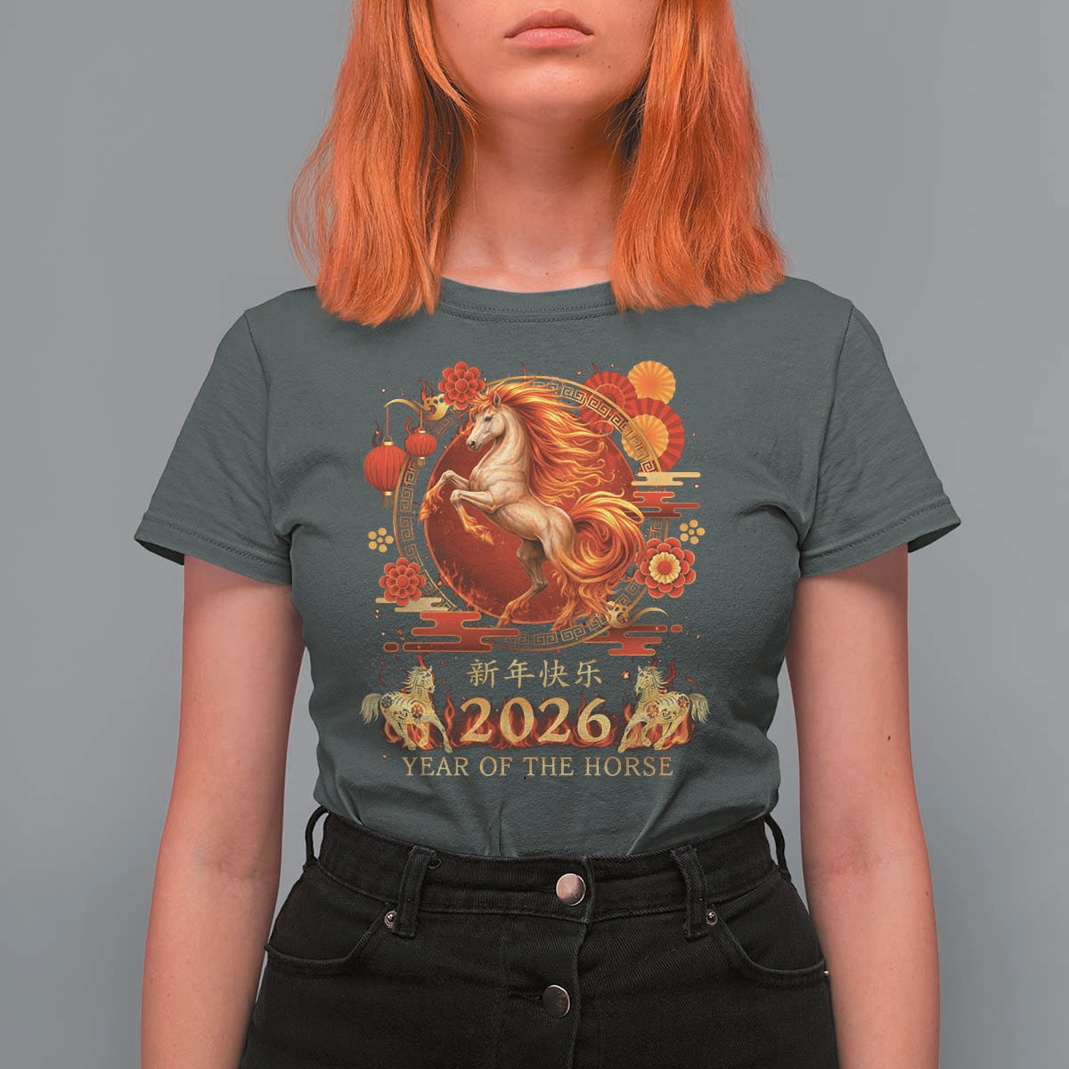 Year of The Fire Horse T Shirt For Women Funny Chinese Zodiac Lunar New Year 2026 - Wonder Print Shop