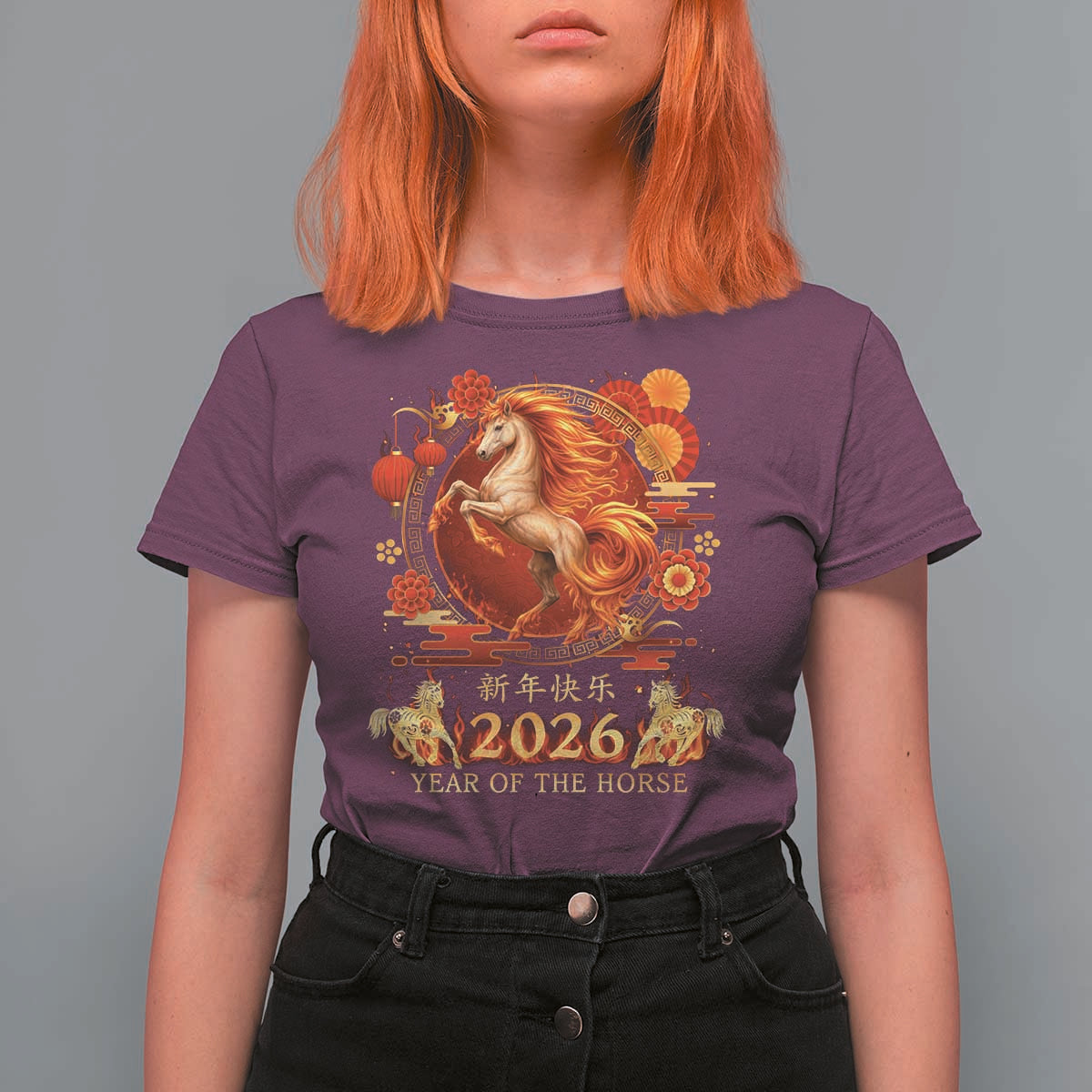 Year of The Fire Horse T Shirt For Women Funny Chinese Zodiac Lunar New Year 2026 - Wonder Print Shop
