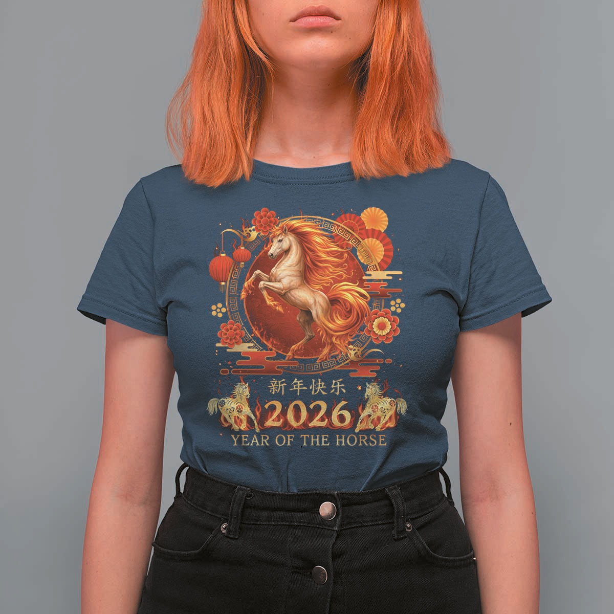 Year of The Fire Horse T Shirt For Women Funny Chinese Zodiac Lunar New Year 2026 - Wonder Print Shop