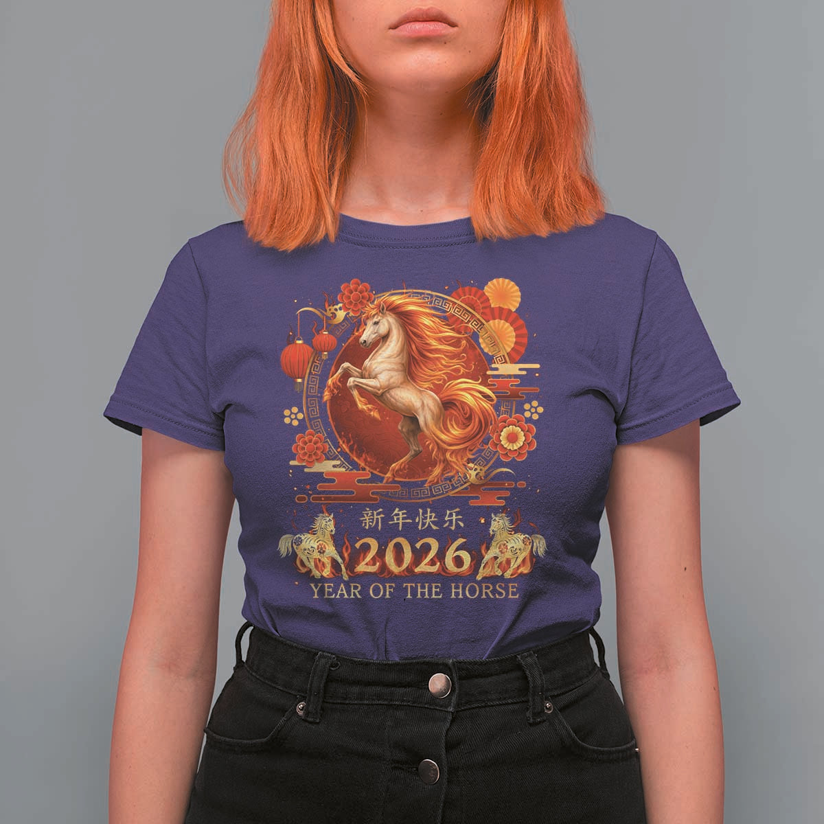 Year of The Fire Horse T Shirt For Women Funny Chinese Zodiac Lunar New Year 2026 - Wonder Print Shop
