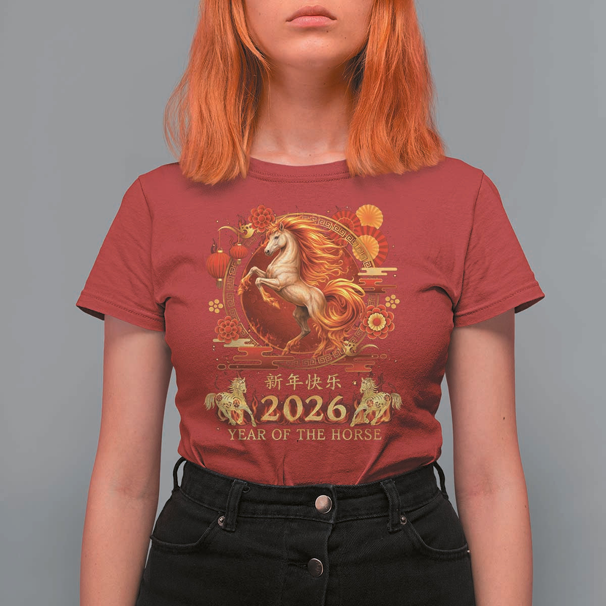 Year of The Fire Horse T Shirt For Women Funny Chinese Zodiac Lunar New Year 2026 - Wonder Print Shop