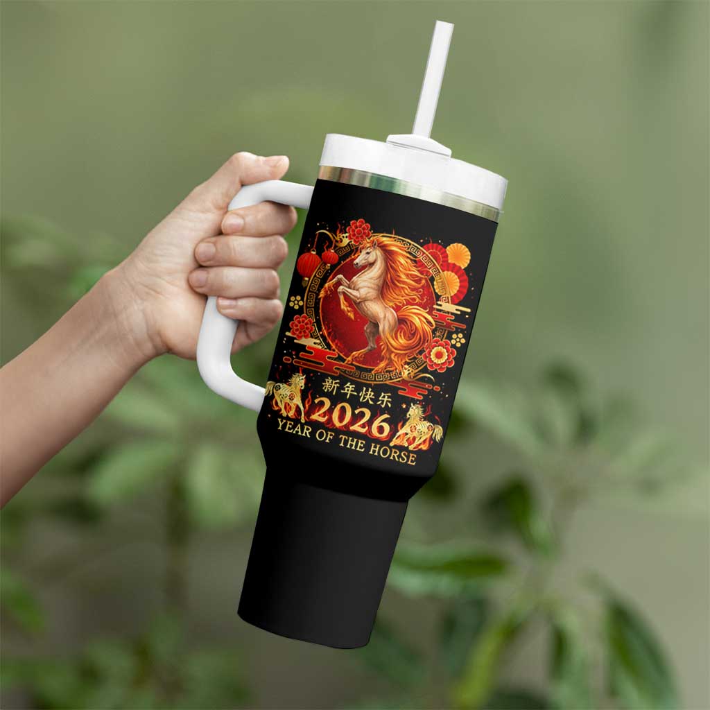 Year of The Fire Horse Tumbler With Handle Funny Chinese Zodiac Lunar New Year 2026
