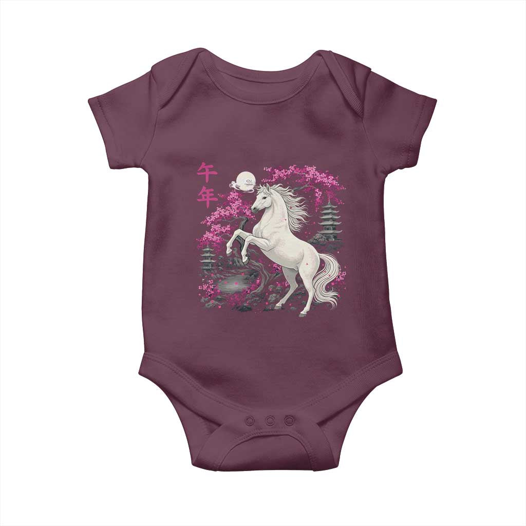 Japanese New Year 2026 Baby Onesie Year Of The Horse Sakura Cherry Blossom Shrine - Wonder Print Shop