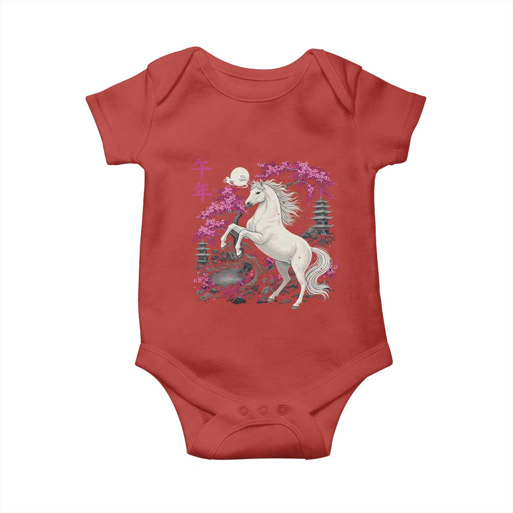 Japanese New Year 2026 Baby Onesie Year Of The Horse Sakura Cherry Blossom Shrine - Wonder Print Shop