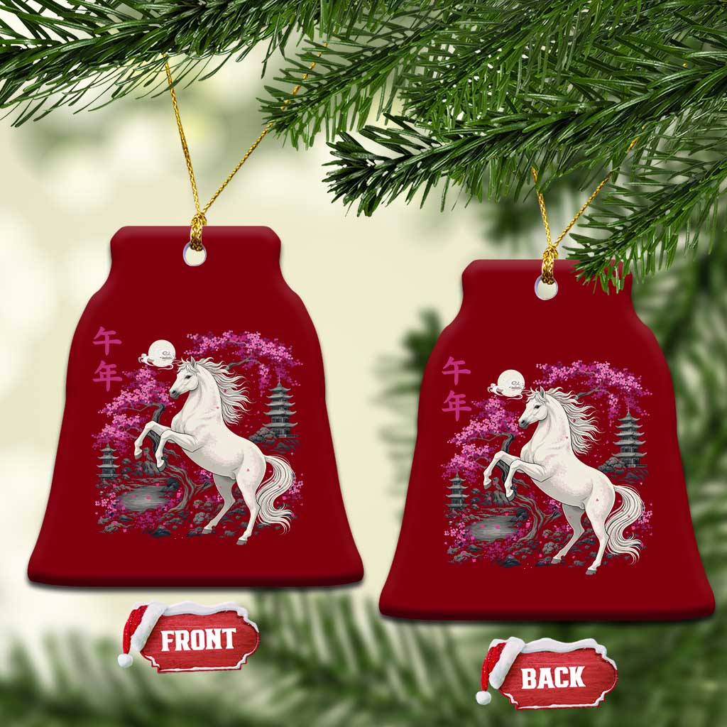 Japanese New Year 2026 Ceramic Ornament Year Of The Horse Sakura Cherry Blossom Shrine - Wonder Print Shop