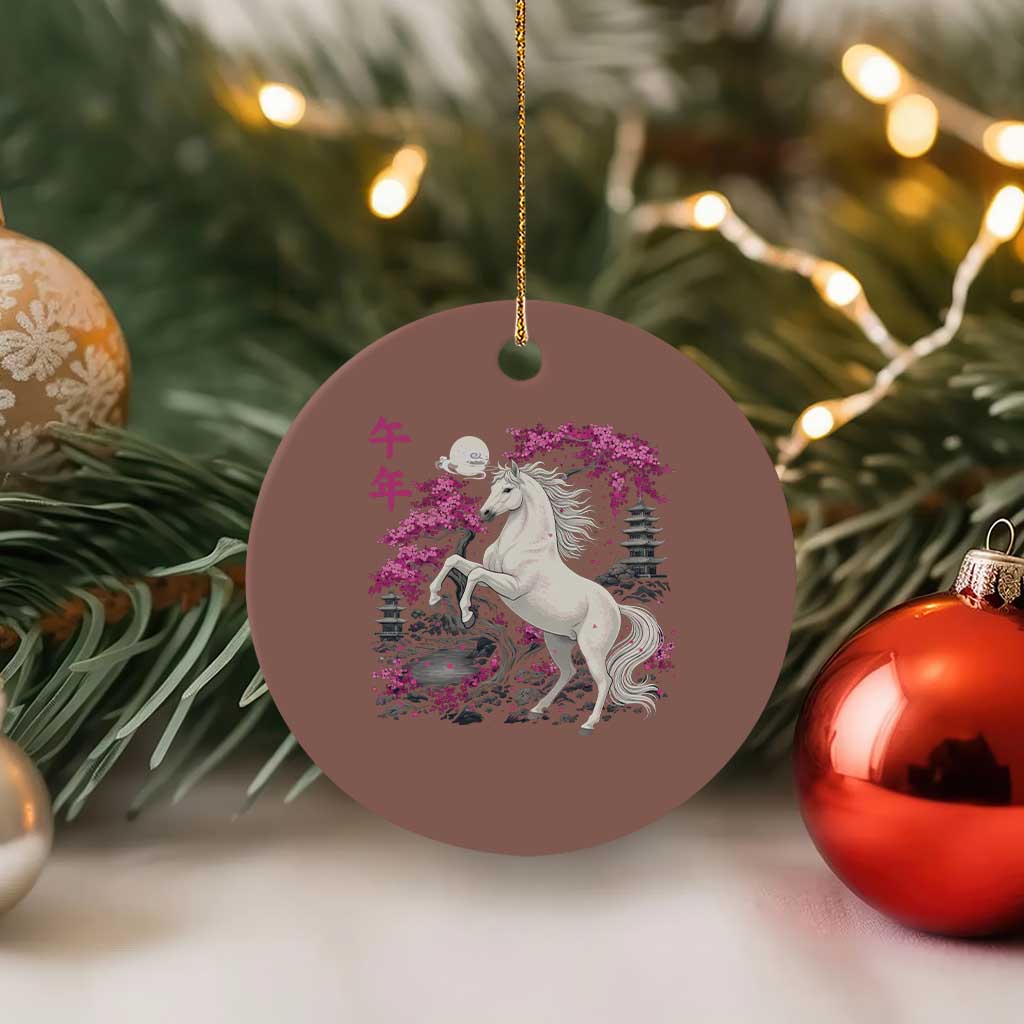 Japanese New Year 2026 Ceramic Ornament Year Of The Horse Sakura Cherry Blossom Shrine - Wonder Print Shop