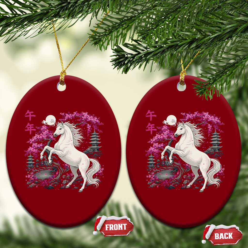 Japanese New Year 2026 Ceramic Ornament Year Of The Horse Sakura Cherry Blossom Shrine - Wonder Print Shop