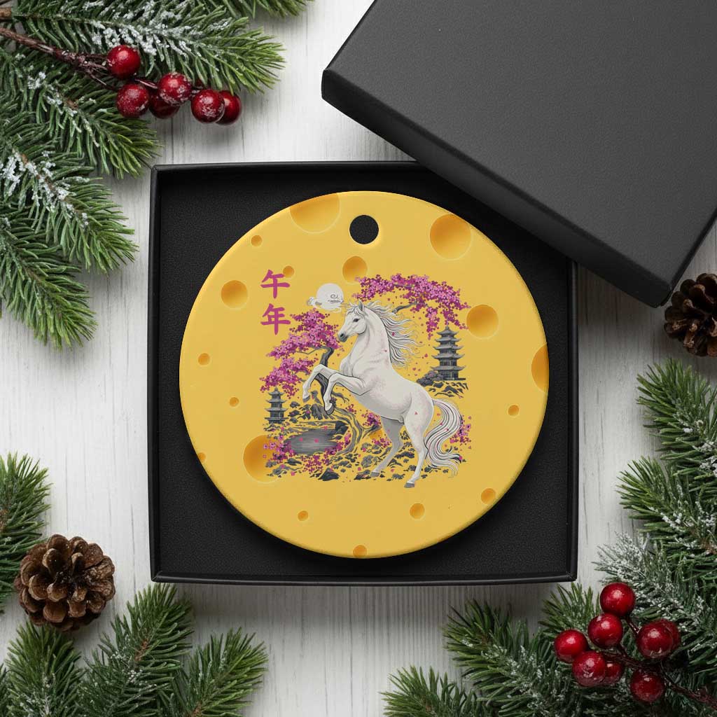 Japanese New Year 2026 Ceramic Ornament Year Of The Horse Sakura Cherry Blossom Shrine - Wonder Print Shop