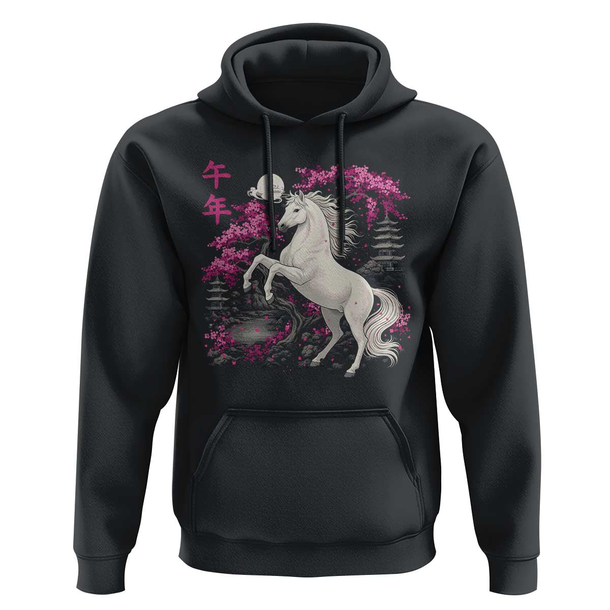 Japanese New Year 2026 Hoodie Year Of The Horse Sakura Cherry Blossom Shrine - Wonder Print Shop