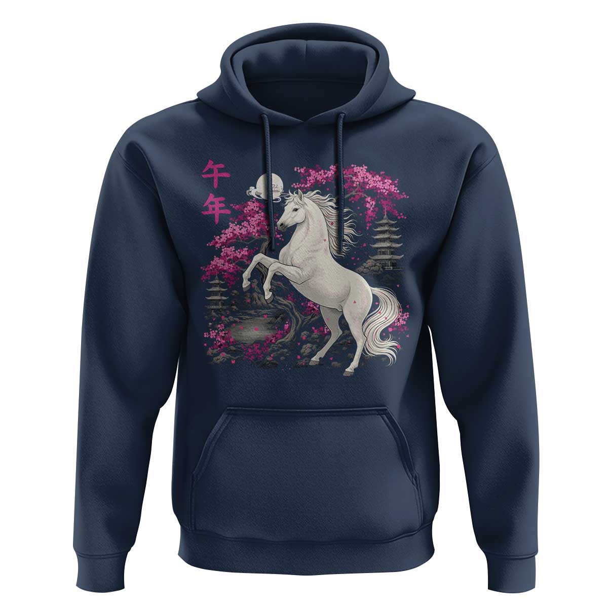 Japanese New Year 2026 Hoodie Year Of The Horse Sakura Cherry Blossom Shrine - Wonder Print Shop