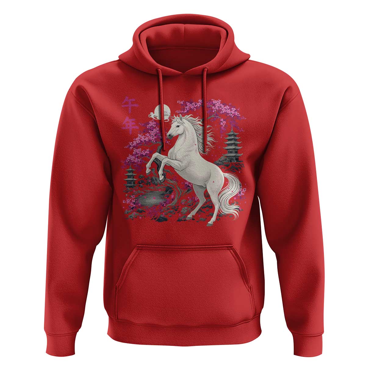 Japanese New Year 2026 Hoodie Year Of The Horse Sakura Cherry Blossom Shrine - Wonder Print Shop