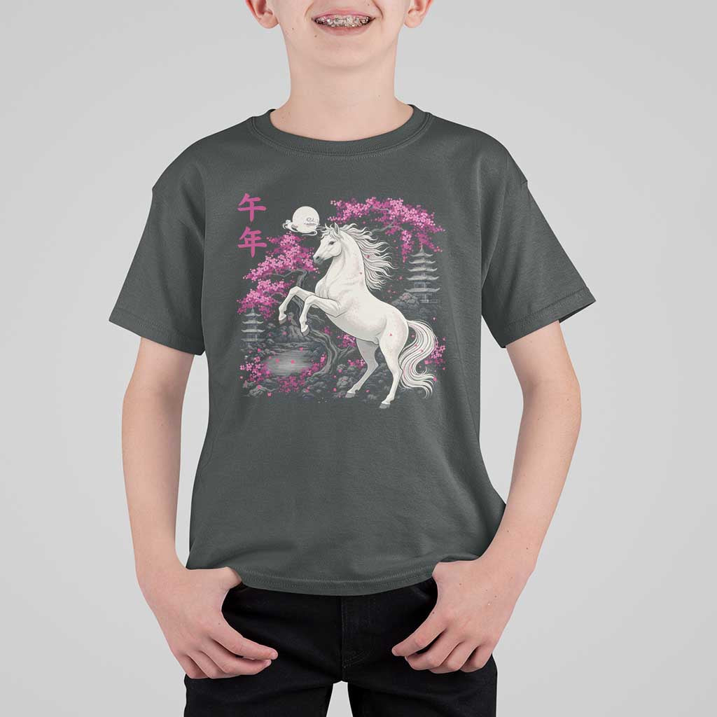 Japanese New Year 2026 T Shirt For Kid Year Of The Horse Sakura Cherry Blossom Shrine - Wonder Print Shop