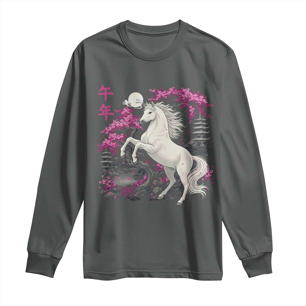 Japanese New Year 2026 Long Sleeve Shirt Year Of The Horse Sakura Cherry Blossom Shrine - Wonder Print Shop