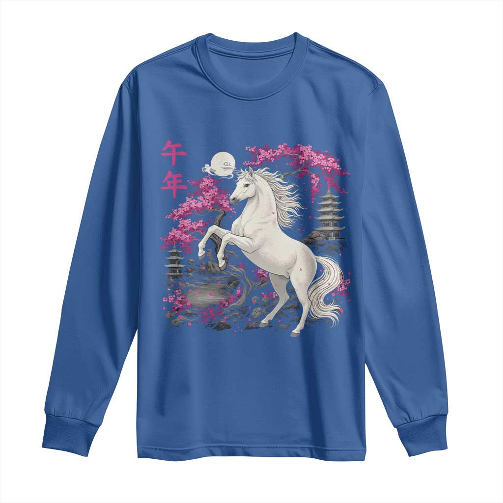Japanese New Year 2026 Long Sleeve Shirt Year Of The Horse Sakura Cherry Blossom Shrine - Wonder Print Shop