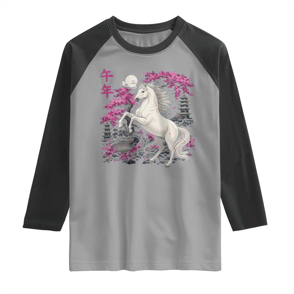 Japanese New Year 2026 Raglan Shirt Year Of The Horse Sakura Cherry Blossom Shrine - Wonder Print Shop