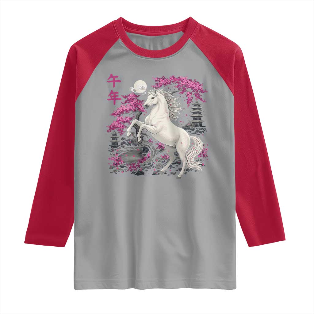 Japanese New Year 2026 Raglan Shirt Year Of The Horse Sakura Cherry Blossom Shrine - Wonder Print Shop