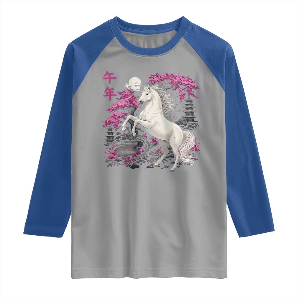 Japanese New Year 2026 Raglan Shirt Year Of The Horse Sakura Cherry Blossom Shrine - Wonder Print Shop